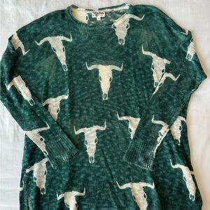 Show Me Your Mumu Bonfire Sweater | Teal Bull Skull Pattern | Size: Medium